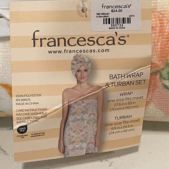 Francesca's  Bath Wrap & Turban Set NW/OT - Picture 2 of 2